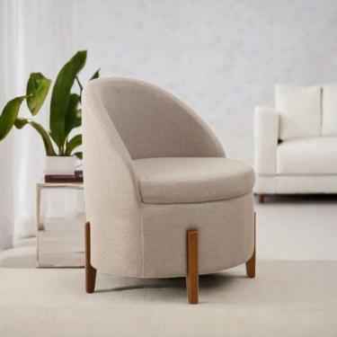Imagem de Poltrona Redonda Rubi Sala Quarto Escritório E área De Lazer Linho Bege