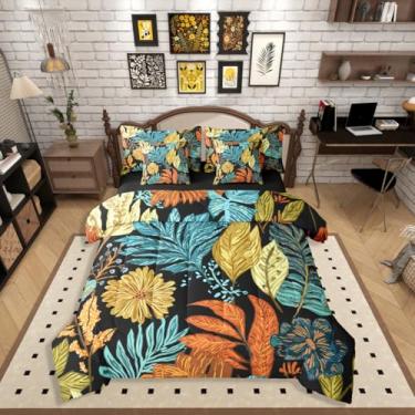 Imagem de Erosebridal Conjunto de edredom Queen com flores boêmias, 7 peças, folhas de plantas tropicais, estilo boêmio, para crianças e adultos, conjunto de cama rústica moderna
