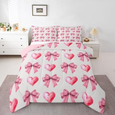 Imagem de Erosebridal Conjunto de edredom com laço Coquette, solteiro, para crianças, meninas, quarto de adolescentes, mulheres, moderno, amor, coração, feminino, fofo, princesa, moderno, estético, edredom