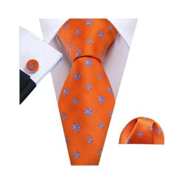 Imagem de Conjunto De Gravata, Abotoaduras E Lenço De Bolso Jacquard Laranja Mas