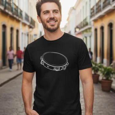 Imagem de Camiseta Masculina Estampa Pandeiro Samba Algodão Manga Curta - BLACKC