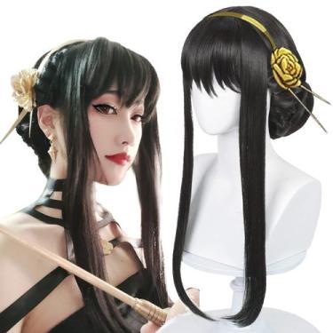 Imagem de Peruca de cosplay preta de anime Wiggy Mermaid, reta, 300g