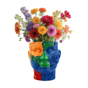 Imagem de Vaso de flores em resina abstrata em forma de rosto colorido de 19 cm 