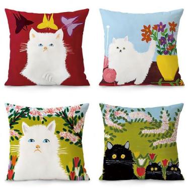 Imagem de Conjunto de capas de travesseiro com tema de gato com design floral 45