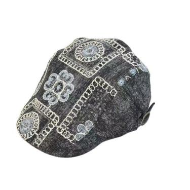 Imagem de Chapéu de boné plano Gatsby Newsboy bordado em algodão floral - yiweis