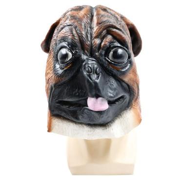 Imagem de Máscara de cabeça de cachorro Pug, fantasia realista de Halloween para