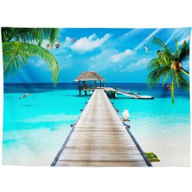 Imagem de Tapeçaria para pendurar na parede Tropical Beach Ocean Pier 150x130cm 