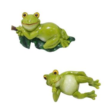 Imagem de Conjunto de esculturas para decoração de jardim Frog Resin Playful x2 