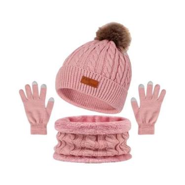 Imagem de Conjunto de Inverno Feminino: Chapéu, Cachecol e Luvas com Bola de Pel