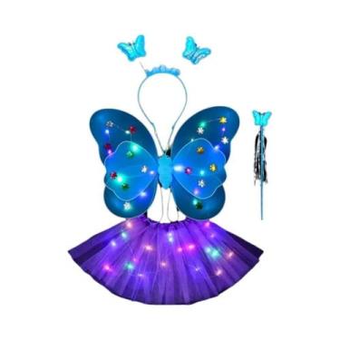 Imagem de Conjunto De Fantasia Infantil Com Asas De Borboleta LED E Tiara De Pri