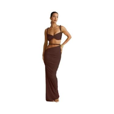 Imagem de Conjunto Feminino De 2 Peças: Top Cropped Sexy Com Faixas E Decote Qua
