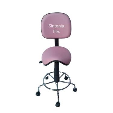 Imagem de Cadeira sela secretaria estética para manicure tatuador dentista base cromada corano rosa claro