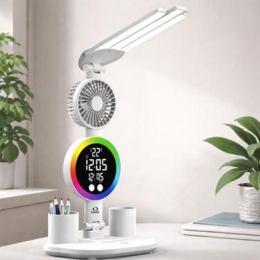 Imagem de Luminária de Mesa Touch com Ventilador Display Digital Relógio Alarme 