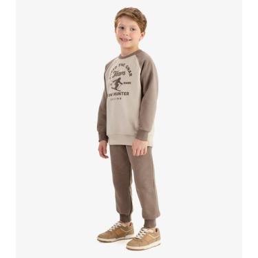 Imagem de Conjunto Blusão com Calça Moletom Molinê Rovi Kids Marrom, 10, Marrom