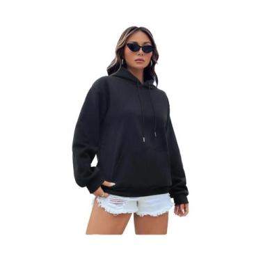 Imagem de Moletom Feminino De Cor Sólida Com Capuz E Bolsos, Casual, Streetwear,