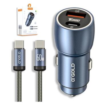 Imagem de Carregador Veicular 60w Turbo Porta Dupla + Cabo Tipo C Tipo C A'gold 
