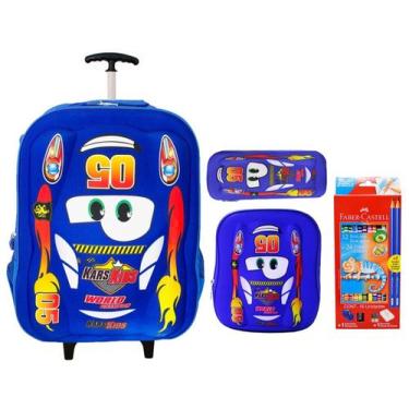 Imagem de Mochila Escolar Rodinhas Carros 3d Alto Relevo Reforçada + Kit  - VOZZ