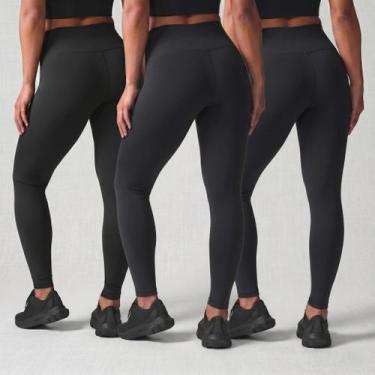 Imagem de Kit 3 Calças Legging Feminina Cós Alto Academia Fitness Zero Transparê