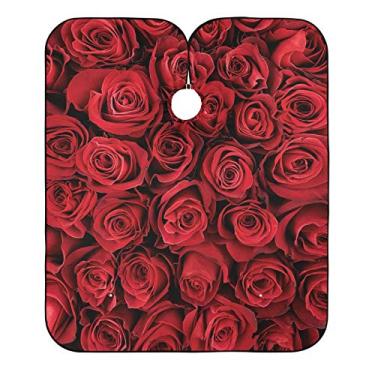 Imagem de Capa para corte de cabelo de rosa vermelha natural com alças ajustáveis no pescoço – Capas para salão de barbeiro para cabeleireiro, capa impermeável e lavável para adultos 139,7 x 165 cm
