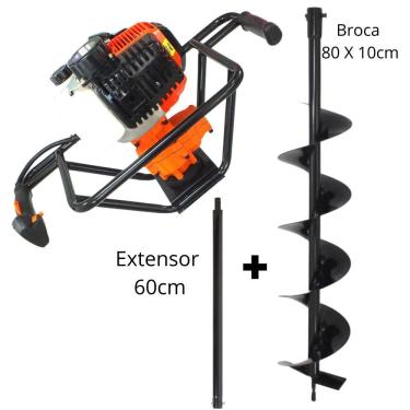 Imagem de Perfurador de Solo Profissional á Gasolina Vulcan VPS520 2T 52cc 2,5hp Broca 80x10cm +...