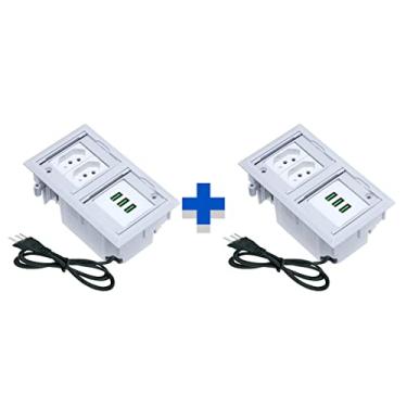 Imagem de Kit 2 Caixas De Tomadas 4 Blocos Com 2 Tomadas 20A 3USB 5.2A COR:BRANCO