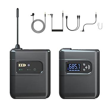 Imagem de Wemay Sistema de microfone de a sem fio com transmissor e receptor Microfone de a omnidirecional compatível com câmera DSLR, laptop, PC, smartphone, tablet, para, entrevista,