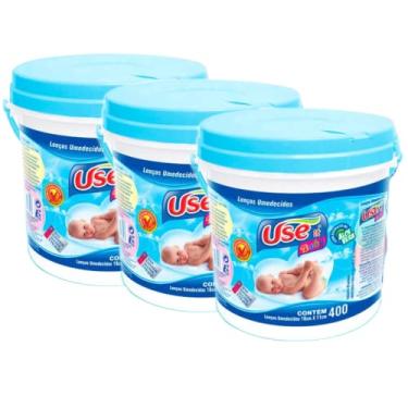 Imagem de Kit com 3 Balde Lenços Umedecidos Use It 400 uni Azul Blue