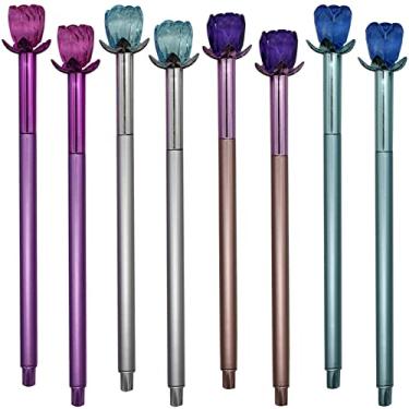 Imagem de Maydahui 24 peças caneta de gel rosa de cristal canetas de flor de pedra colorida tinta preta para meninas festa escola material de escritório