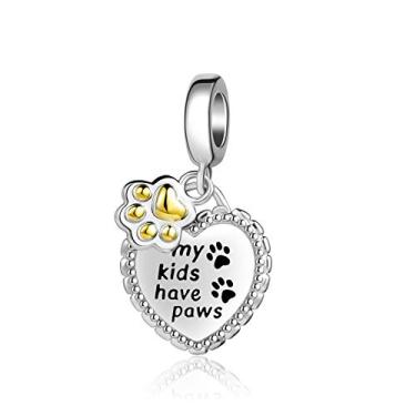 Imagem de LuxglitterLin Pingentes com estampa de pata de cachorro filhote de animal de estimação para pulseira Pandora, Cobre, Cristal sintético