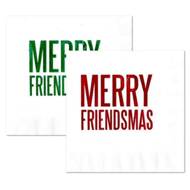 Imagem de Merry Friendsmas Guardanapos para coquetéis (20 peças) Decorações de festa de Natal com amigos em folha vermelha e verde da Nerdy Words
