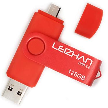 Imagem de Pendrive de metal LEIZHAN 32 GB OTG USB Flash Drive 64GB128GB para smartphone Android USB 2.0 Micro USB Pen Drive para Samsung, Huawei, Red(Micro+USB2.0), 128GB