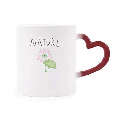 Imagem de Caneca sensível ao calor com pintura de ilha de planta de lótus que muda de cor vermelha