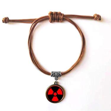 Imagem de DIYthinker Pulseira Red Dangerous Chemical Radiation Toxic Symbol Pulseira de couro com corda de couro marrom joia presente