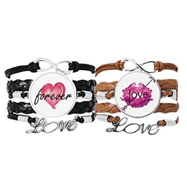 Imagem de Pulseira de couro com alça de mão para o dia dos namorados rosa para o dia dos namorados, pulseira de amor para sempre, conjunto duplo