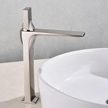 Imagem de Torneira para lavatório, fria e quente, preta, monocomando, torneira de banheiro, torneiras misturadoras de água, torneira de lavatório montada no convés, níquel escovado, tamanho único