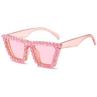 Imagem de Strass gato olho glitter óculos de sol feminino cateye vintage espumante cristal diamante óculos de sol modelo passarela bling eyewear, c6, um tamanho