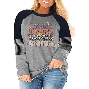 Imagem de Camisetas Plus Size Mom Blessed Mama All Day Every Day Camiseta de manga comprida casual Mom Life (2-5X), Cinza-1a, XXG