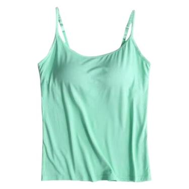 Imagem de Camiseta feminina com sutiã embutido, alças finas, ajustável, ioga, treino, atlética, básica, verão, casual, colete, Verde menta, 6G