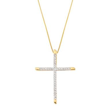 Imagem de Colar feminino Crucifixo Cruz Com Pedras De Zircônia Banhado à Ouro 18k e antialérgico