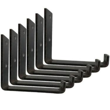 Imagem de Kit 6 Suporte Mão Francesa Invertida 30cm Ferro 25mm Preto Fosco - Met