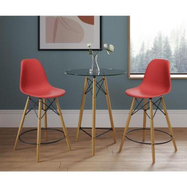 Imagem de Mesa Bistrô Eames Eiffel Vidro com 2 Banquetas Vermelhas de Madeira - 