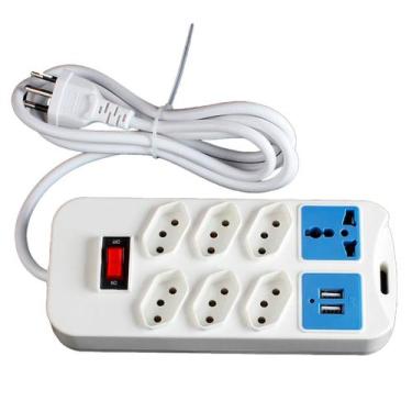 Imagem de Extensão com 7 Tomadas e 2 Saídas USB Bivolt Branco - BIVENA