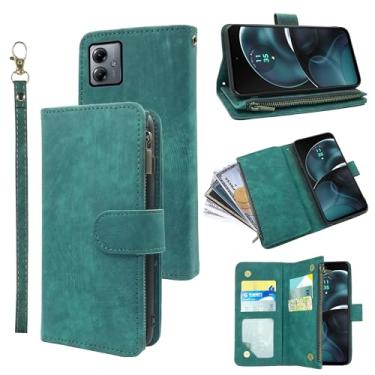 Imagem de Capa carteira compatível com Motorola Moto G14 e capa de celular de couro vintage premium flip com suporte para cartão de crédito para MotoG14 G 14 homens mulheres verde