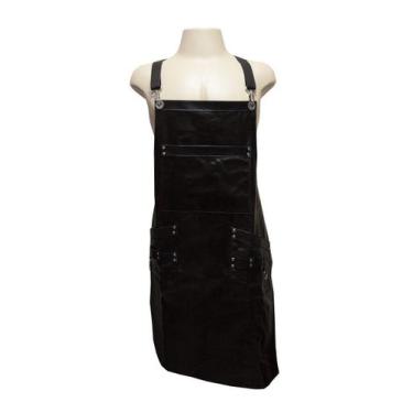 Imagem de Avental Churrasqueiro Em Couro Bovino Preto Premium 3 Bolsos - Pele Na