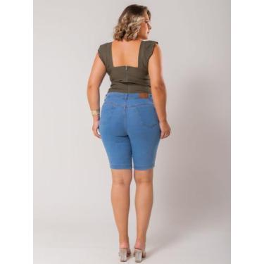 Imagem de Short Ciclista Jeans Azul Claro Empina Bumbum Com Cintura Alta E Elast