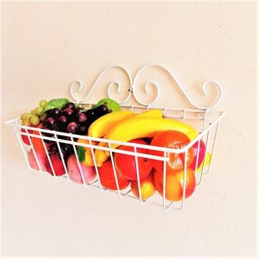 Imagem de Fruteira cesto de parede 40x20cm Branco ( Modelo 3 ) - StiloArteMetal