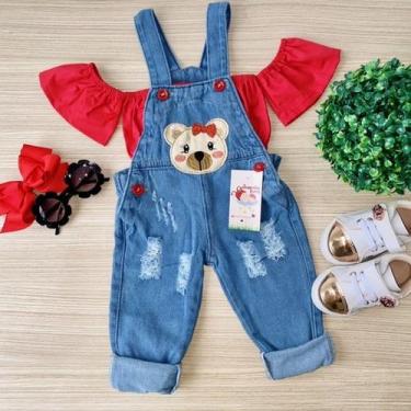 Imagem de Jardineira Jeans Ursinha Vermelha - Joaninha Baby, SEM BLUSA, 06M A 12