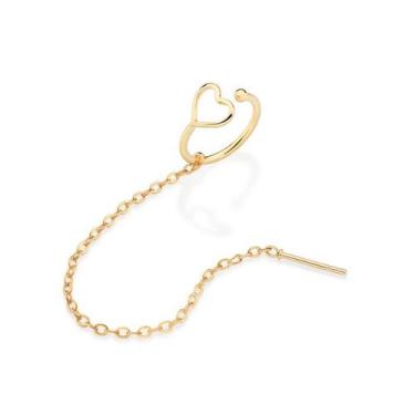 Imagem de Brinco com Piercing Pressão Coração Fol Ouro Rommanel 527255, Dourado