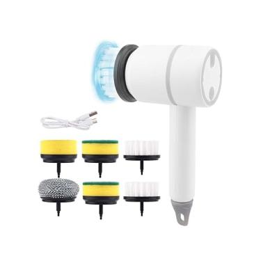 Imagem de Escova de limpeza Elétrica sem fio, com 6 cabeças de escova substituíveis, esfregão elétrico, Esfregão de lavar louça,Escova para lavar banheiro, piso, janela, cozinha, pia,