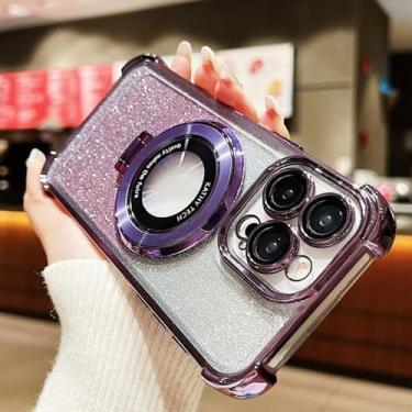 Imagem de Capa transparente com suporte magnético de luxo com glitter para Xiaomi Mi 13T 13 14 Ultra 12T Poco X6 Pro F6, capa macia, G roxo, para POCO F3